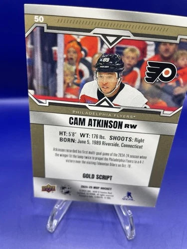 Cam Atkinson 2024 Upper Deck MVP Hockey Gold Script