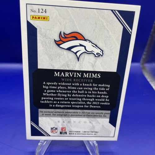 Marvin Mims Panini Limited /25 Rookie Auto Patch 124