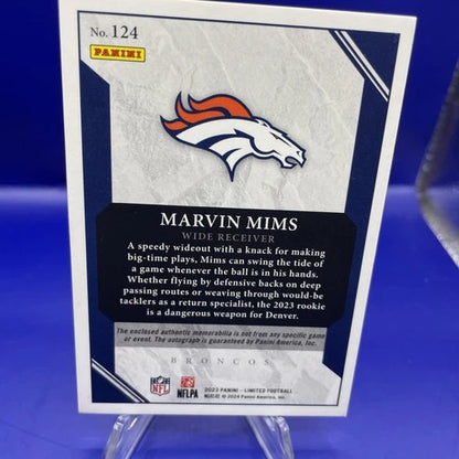 Marvin Mims Panini Limited /25 Rookie Auto Patch 124