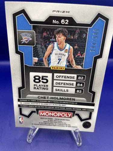 2023-24 Panini Prizm Monopoly - Chet Holmgren #62 Millionaire Gold Prizm /500