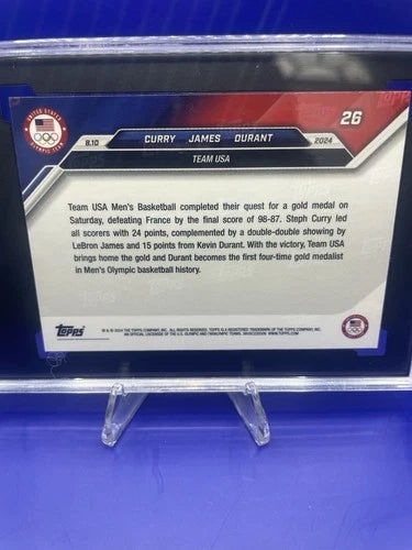 Curry, James, Durant Topps Now SP Olympic Games USA Defeats France